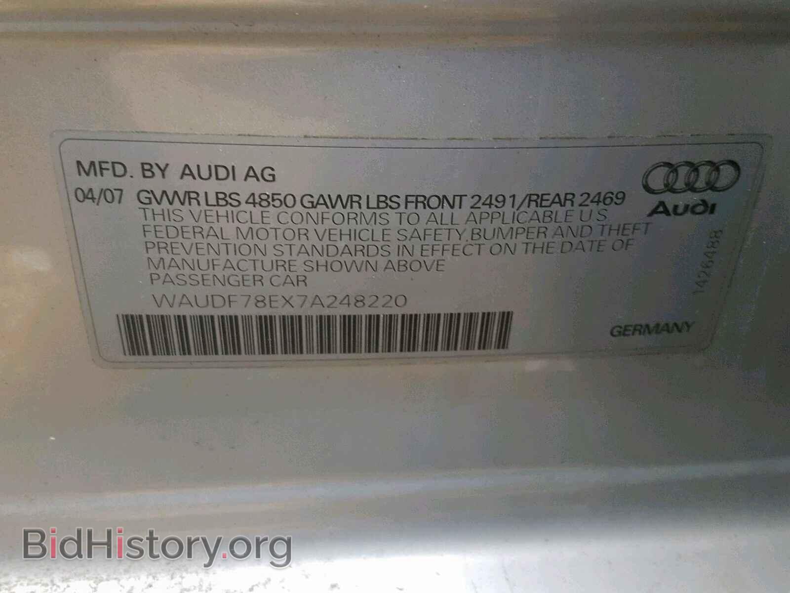 2007 AUDI A4 - VIN: WAUDF78EX7A248220 - Фото 10
