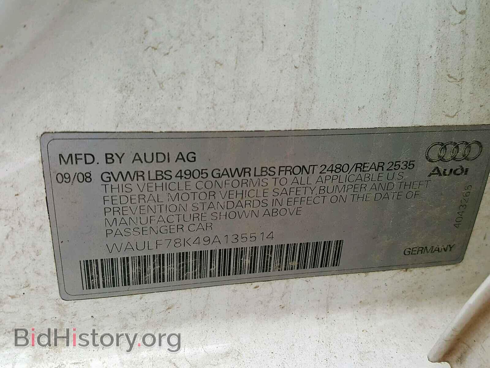 2009 AUDI A4 - VIN: WAULF78K49A135514 - Фото 10
