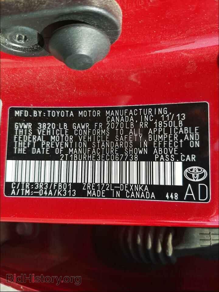 2014 TOYOTA COROLLA - VIN: 2T1BURHE3EC067738 - Фото 10