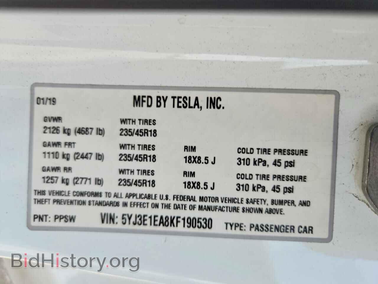 2019 TESLA MODEL 3 - VIN: 5YJ3E1EA8KF190530 - Photo 12