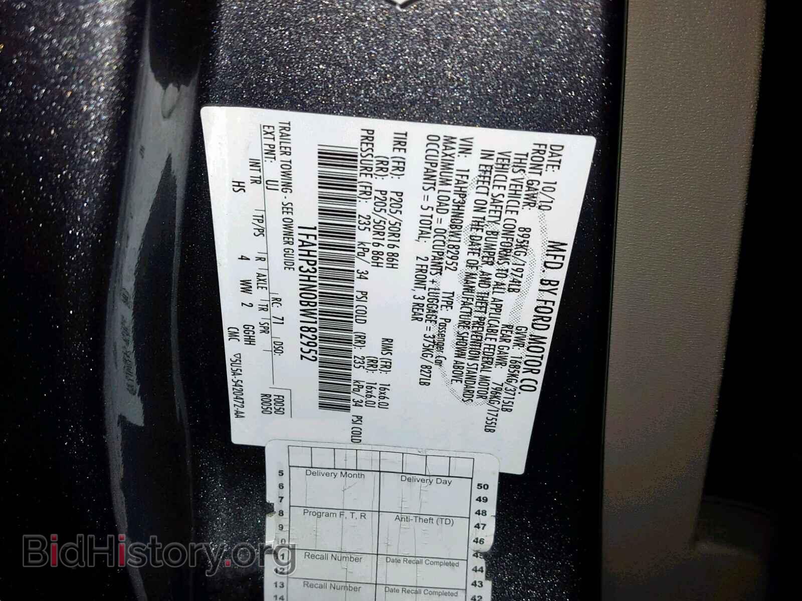 2011 FORD FOCUS - VIN: 1FAHP3HN0BW182952 - Фото 10