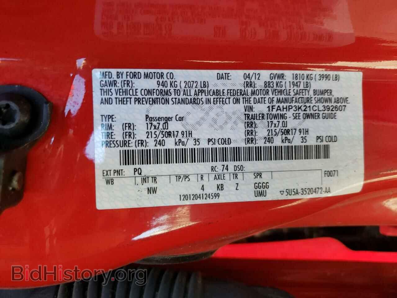 2012 FORD FOCUS - VIN: 1FAHP3K21CL392607 - Фото 10