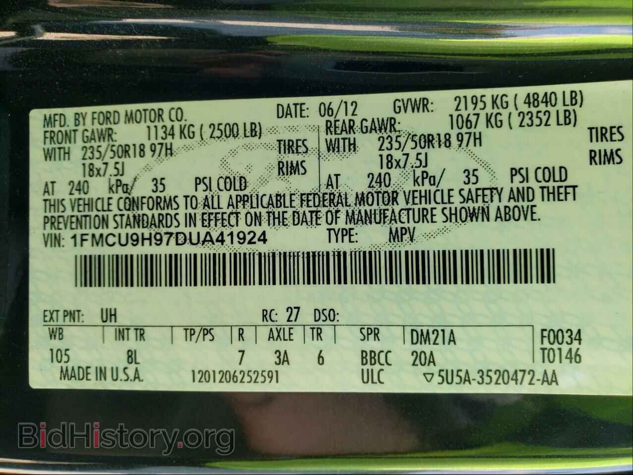 2013 FORD ESCAPE - VIN: 1FMCU9H97DUA41924 - Фото 10
