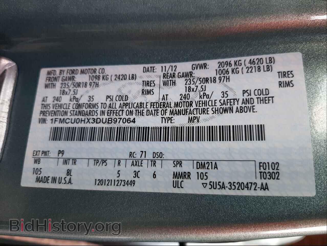 2013 FORD ESCAPE - VIN: 1FMCU0HX3DUB97064 - Фото 10