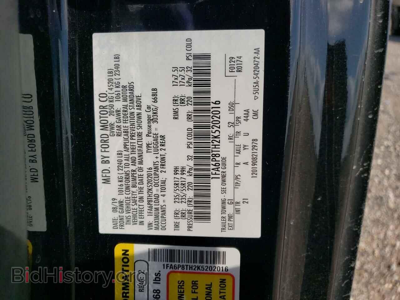 2019 FORD ALL Models - VIN: 1FA6P8TH2K5202016 - Фото 12