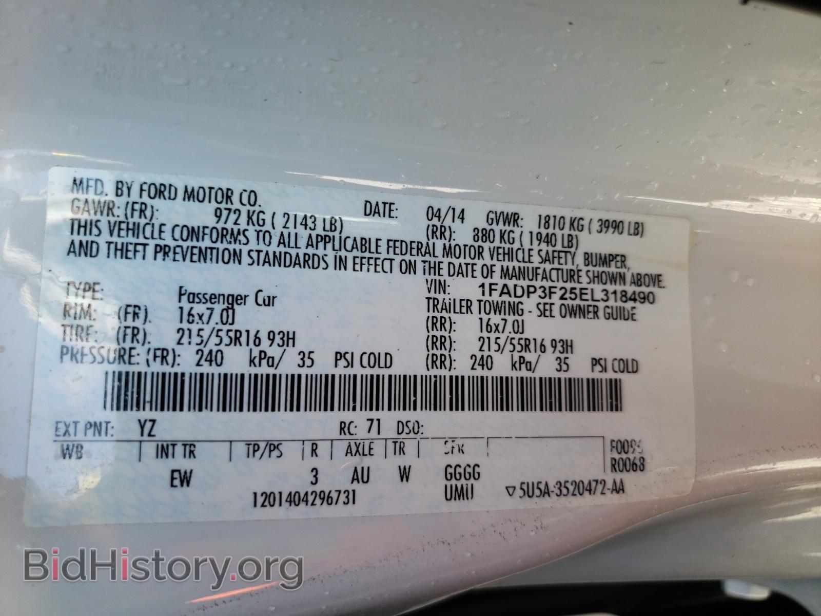 2014 FORD FOCUS - VIN: 1FADP3F25EL318490 - Фото 10