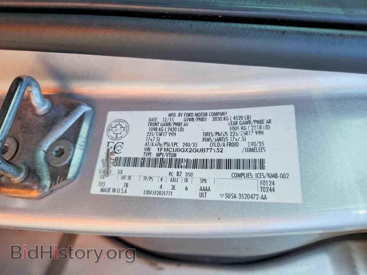 2016 FORD ESCAPE - VIN: 1FMCU0GX2GUB77152 - Фото 13