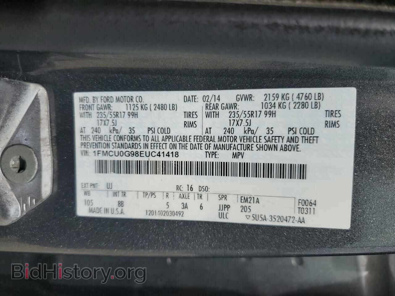 2014 FORD ESCAPE - VIN: 1FMCU0G98EUC41418 - Фото 13