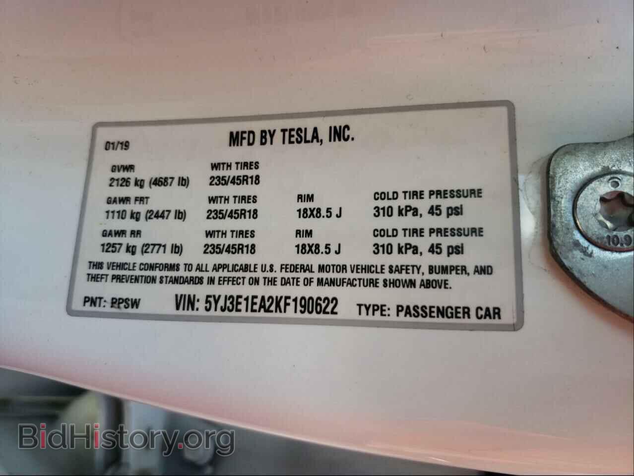 2019 TESLA MODEL 3 - VIN: 5YJ3E1EA2KF190622 - Photo 10