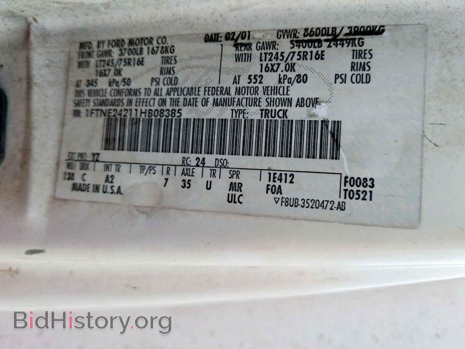 2001 FORD ECONOLINE - VIN: 1FTNE24211HB08385 - Фото 10