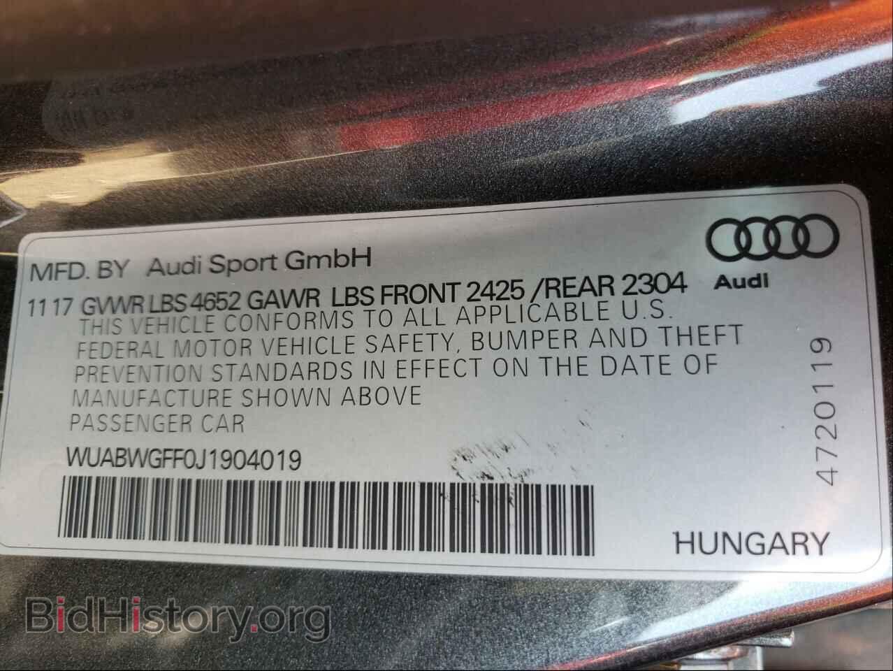 2018 AUDI RS3 - VIN: WUABWGFF0J1904019 - Фото 10