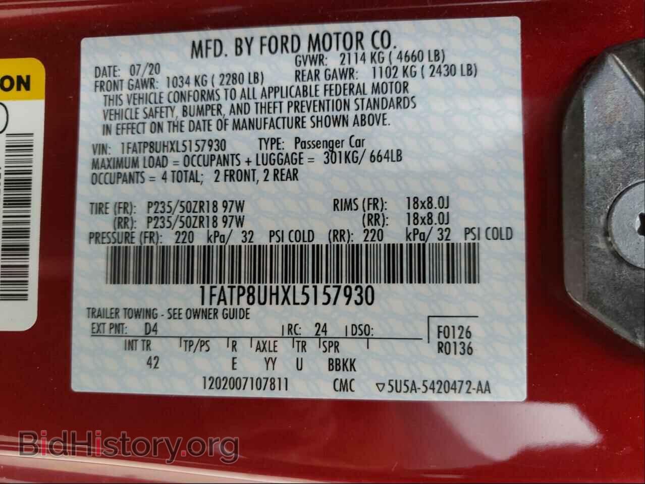 2020 FORD MUSTANG - VIN: 1FATP8UHXL5157930 - Фото 10