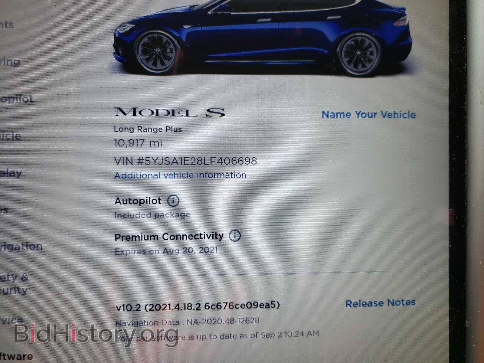 2020 TESLA MODEL S - VIN: 5YJSA1E28LF406698 - Фото 8