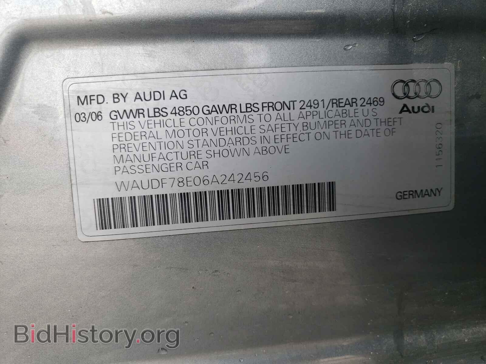 2006 AUDI A4 - VIN: WAUDF78E06A242456 - Фото 10