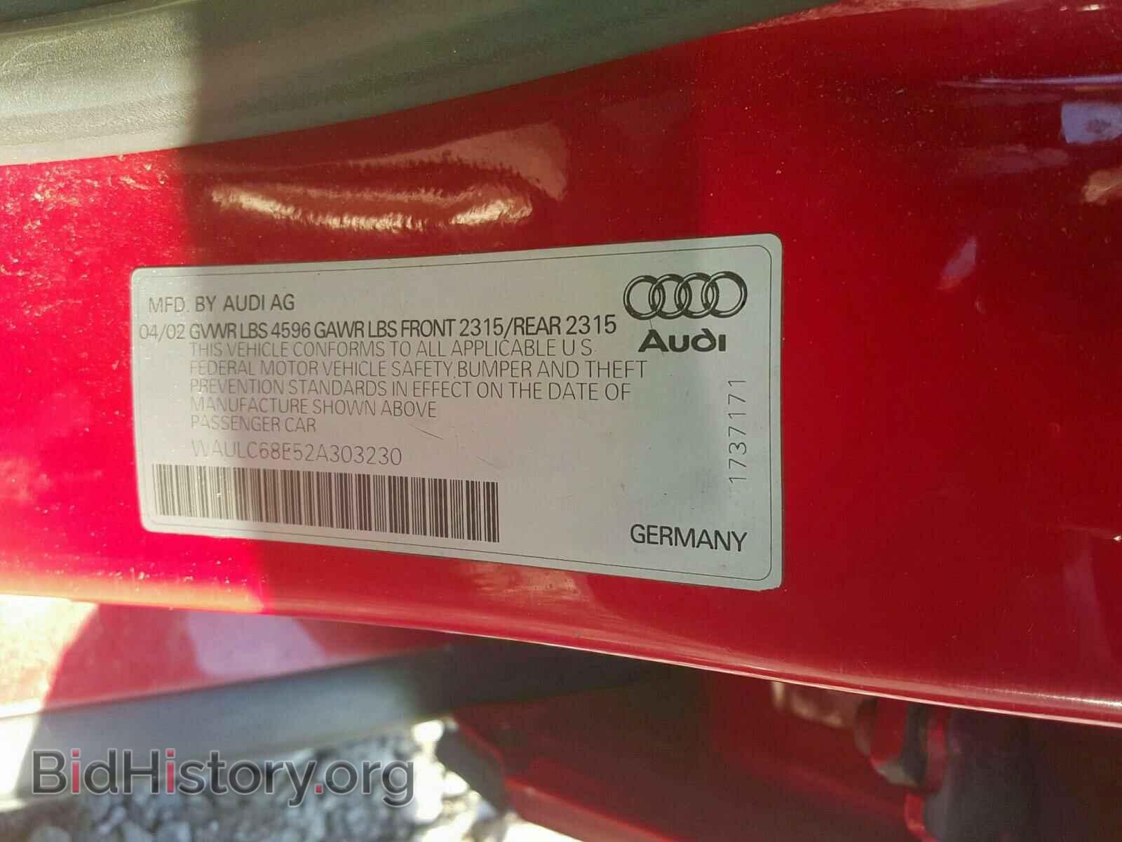 2002 AUDI A4 - VIN: WAULC68E52A303230 - Фото 10