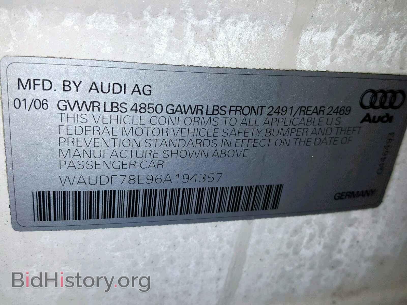 2006 AUDI A4 - VIN: WAUDF78E96A194357 - Фото 10