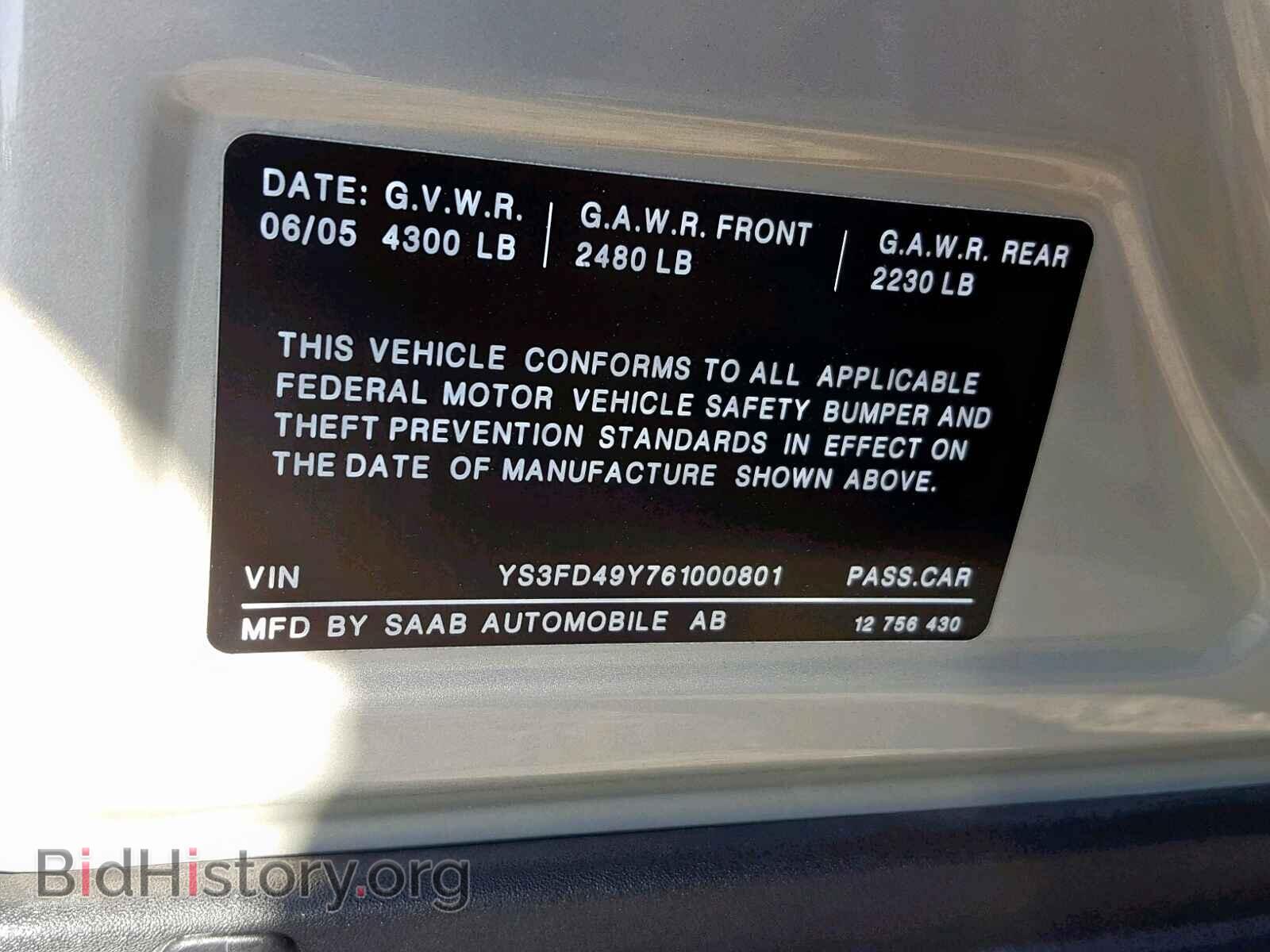 2006 SAAB 9-3 BASE - VIN: YS3FD49Y761000801 - Photo 10