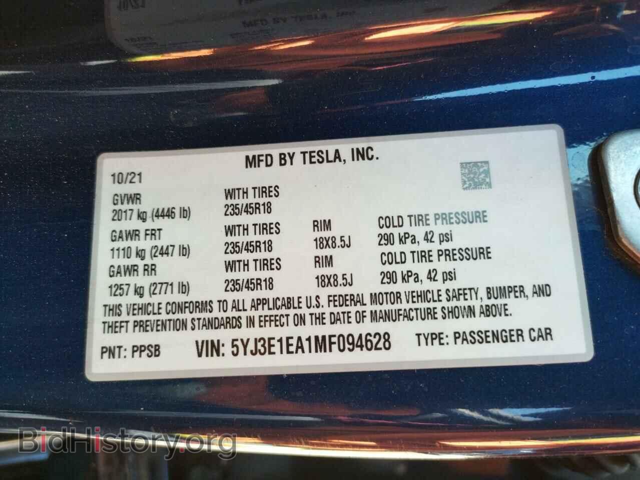 2021 TESLA MODEL 3 - VIN: 5YJ3E1EA1MF094628 - Photo 10