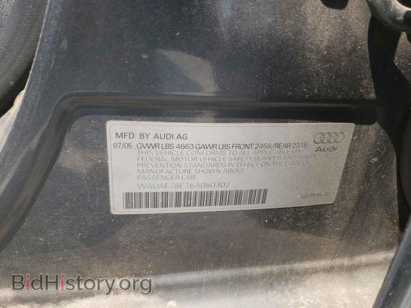 2006 AUDI A4 - VIN: WAUAF78E16A060302 - Фото 10