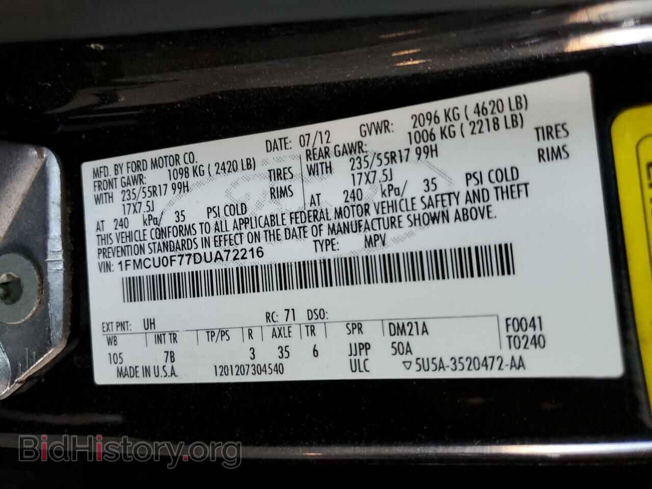 2013 FORD ESCAPE - VIN: 1FMCU0F77DUA72216 - Фото 12