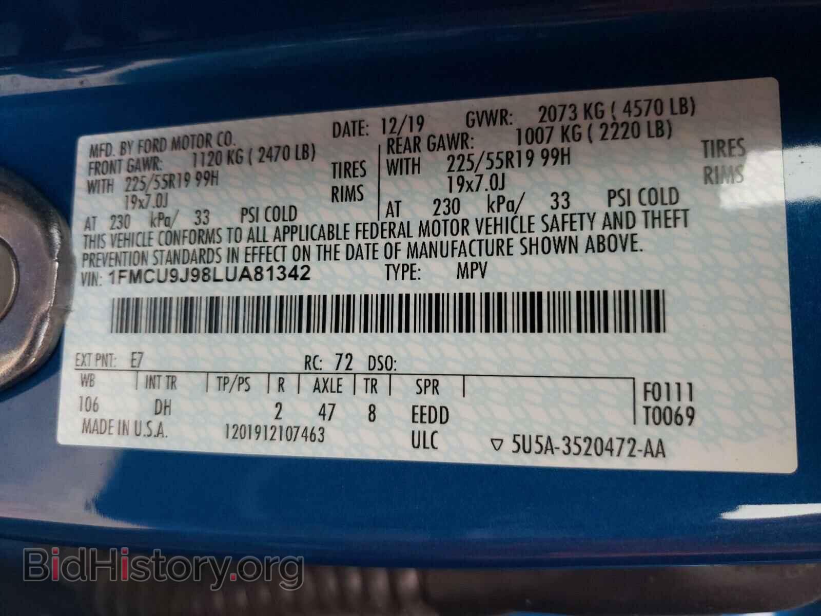 2020 FORD ESCAPE - VIN: 1FMCU9J98LUA81342 - Фото 10