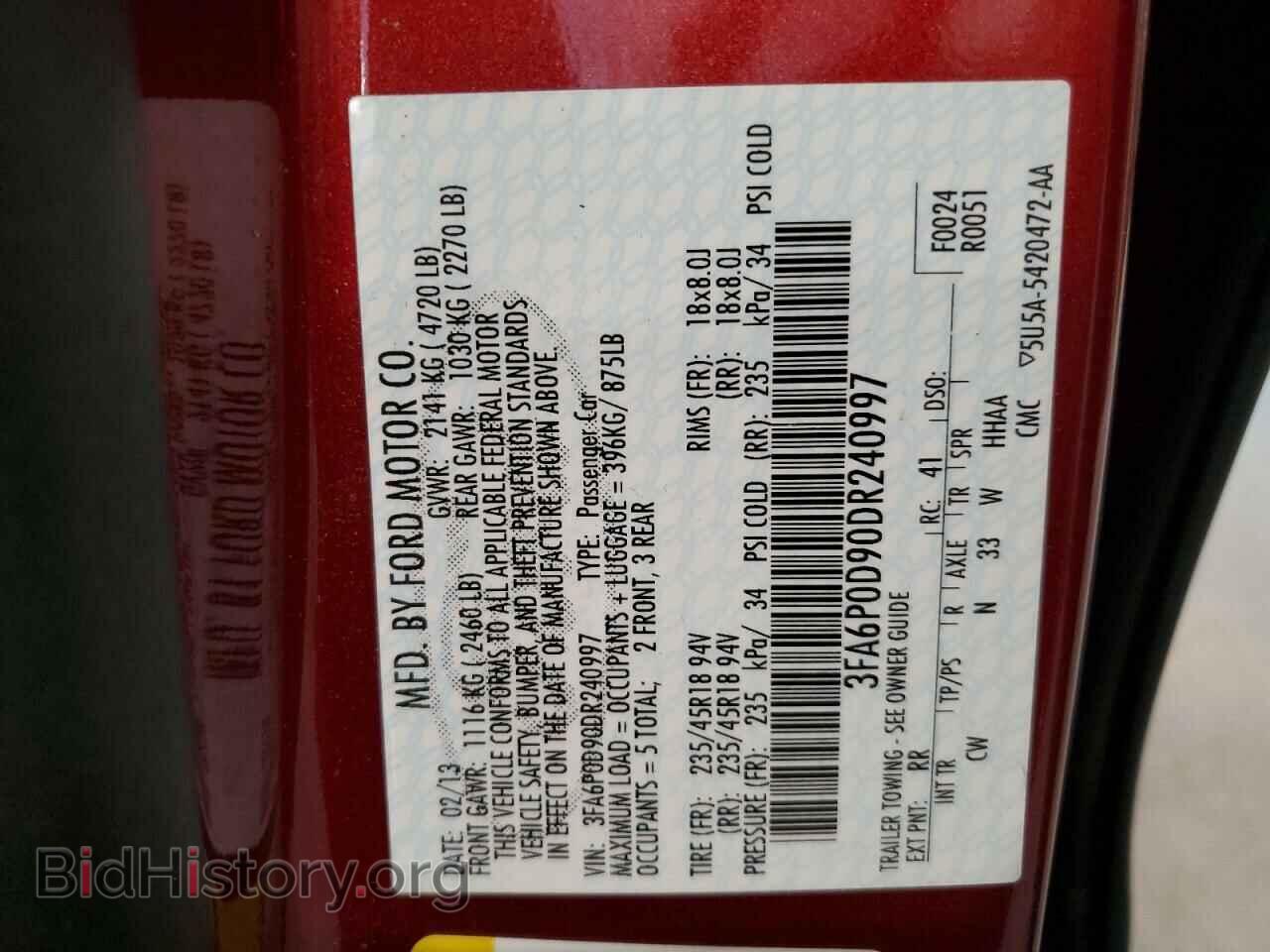 2013 FORD FUSION - VIN: 3FA6P0D90DR240997 - Фото 12