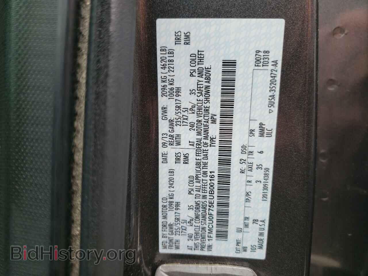2014 FORD ESCAPE - VIN: 1FMCU0F75EUB00161 - Фото 10
