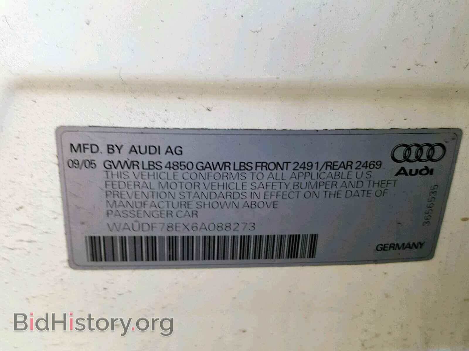 2006 AUDI A4 - VIN: WAUDF78EX6A088273 - Фото 10