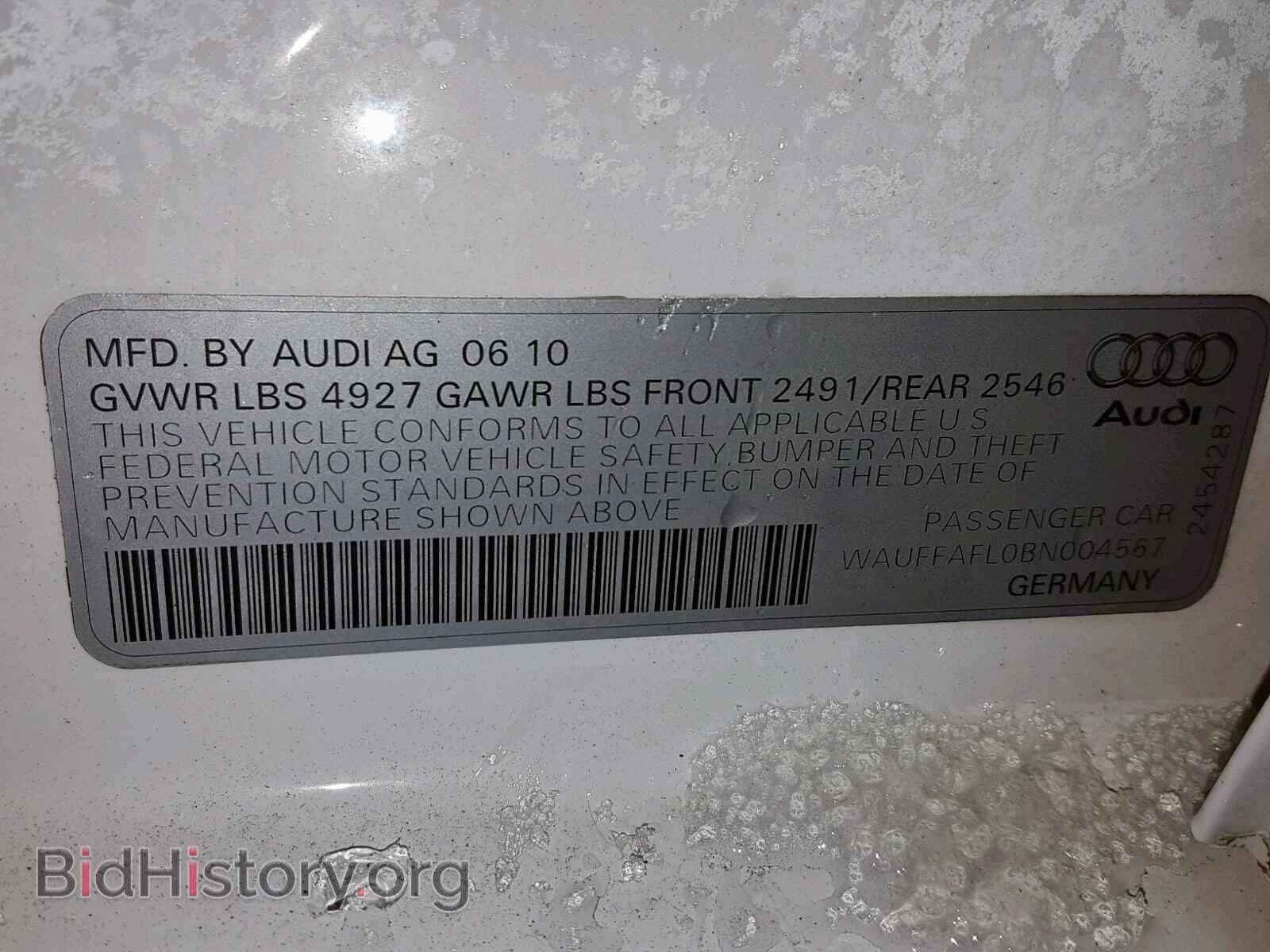 2011 AUDI A4 - VIN: WAUFFAFL0BN004567 - Фото 10