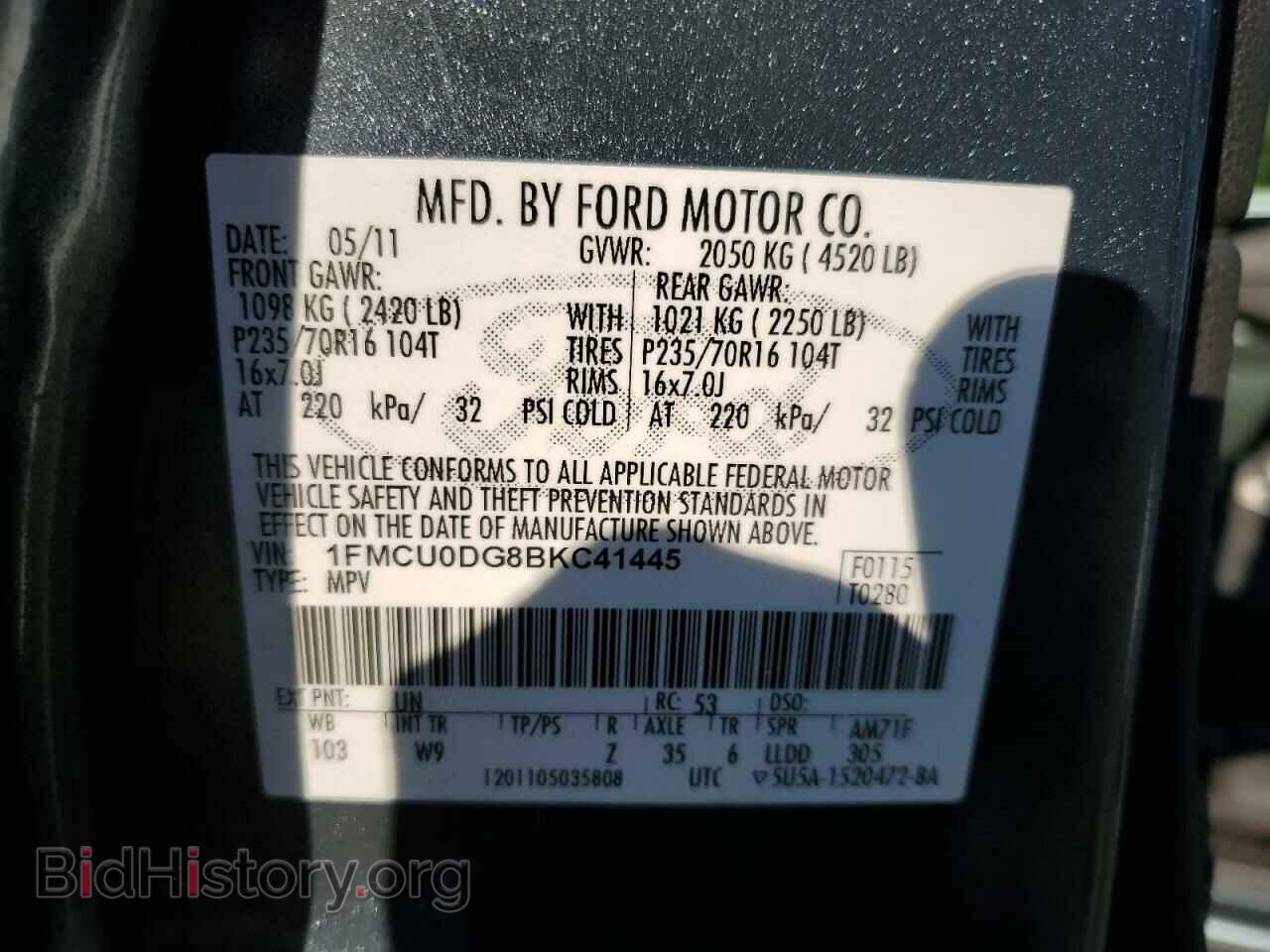2011 FORD ESCAPE - VIN: 1FMCU0DG8BKC41445 - Фото 10