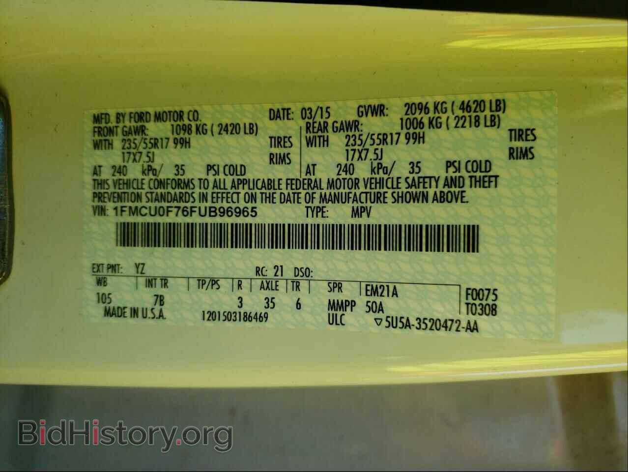 2015 FORD ESCAPE - VIN: 1FMCU0F76FUB96965 - Photo 10