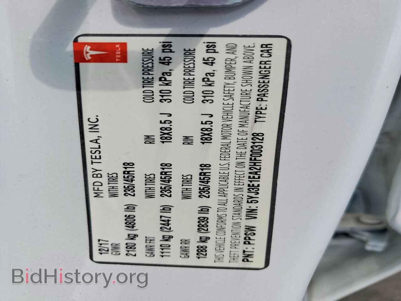 2017 TESLA MODEL 3 - VIN: 5YJ3E1EA2HF003128 - Photo 12