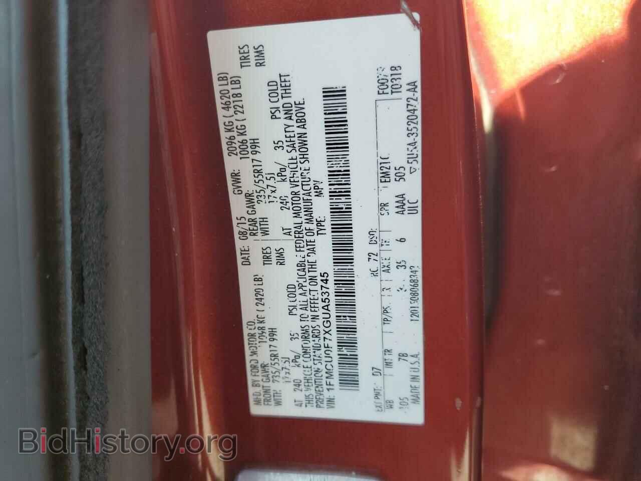 2016 FORD ESCAPE - VIN: 1FMCU0F7XGUA53745 - Фото 12