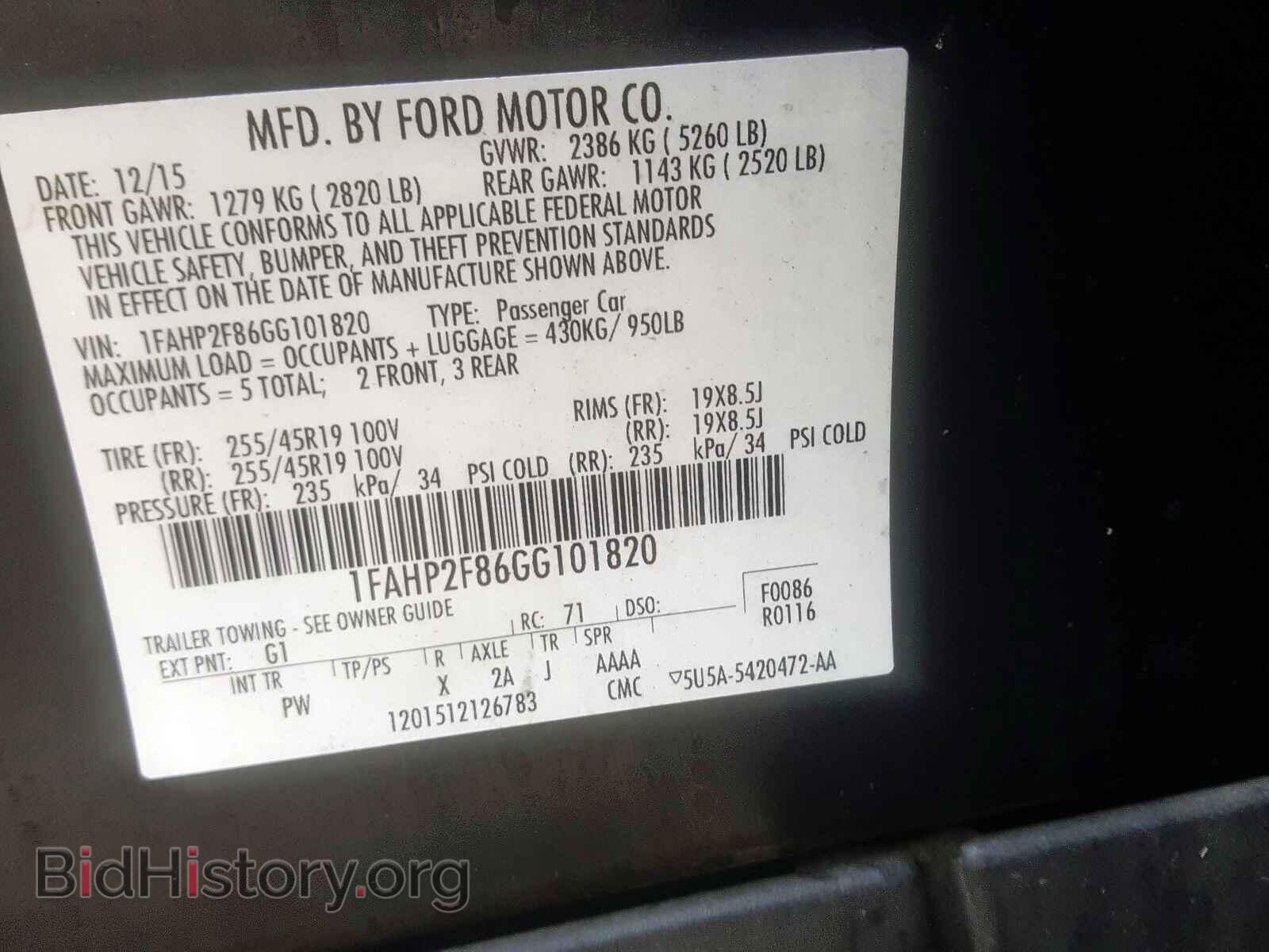 2016 FORD TAURUS LIM - VIN: 1FAHP2F86GG101820 - Photo 10