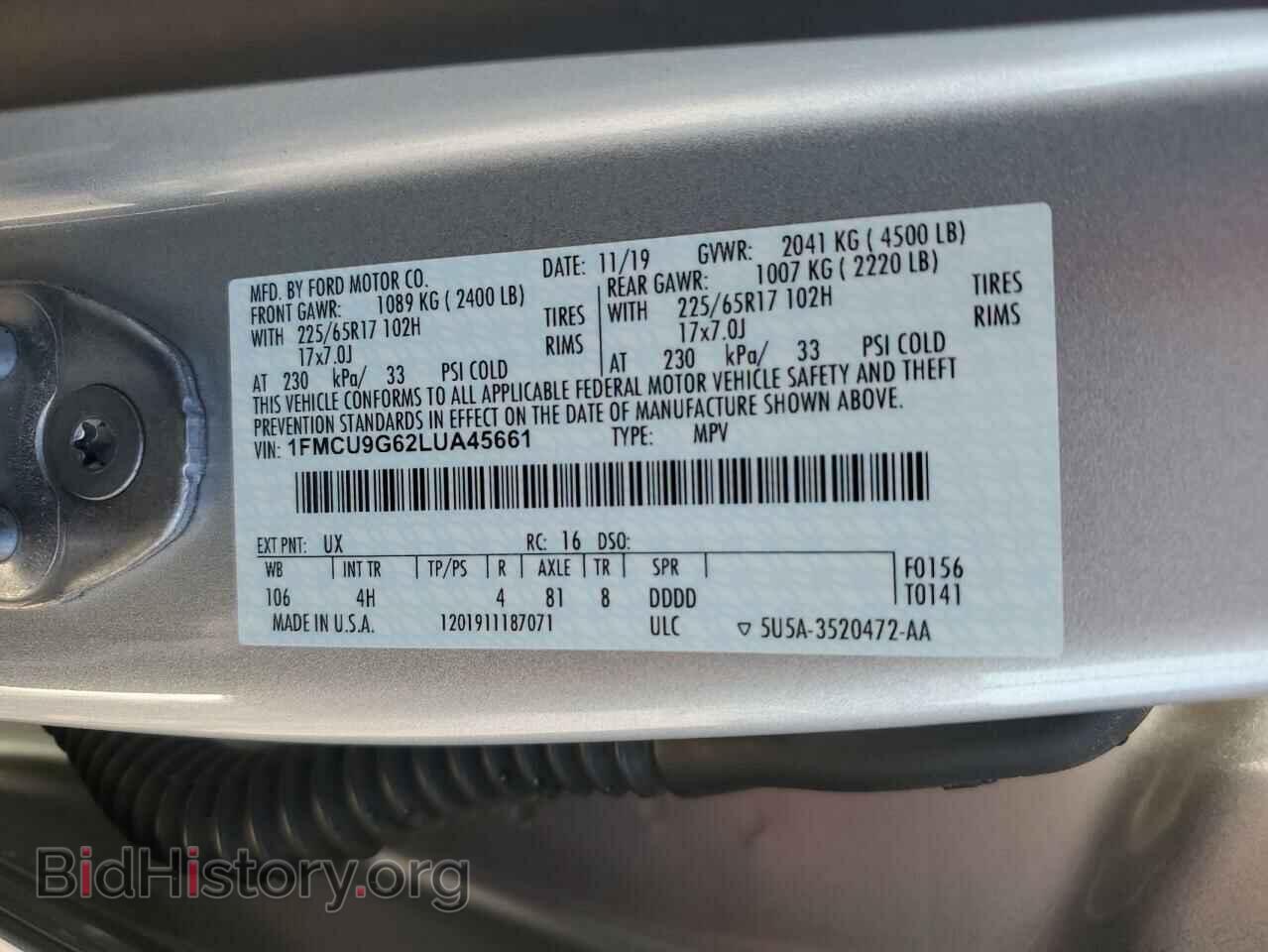 2020 FORD ESCAPE - VIN: 1FMCU9G62LUA45661 - Photo 13