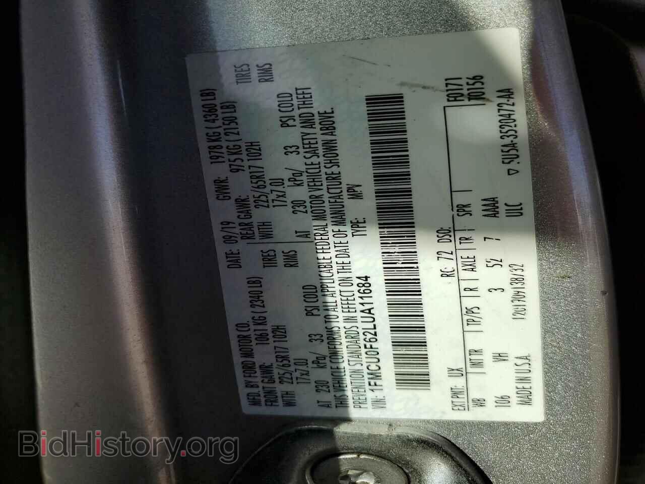 2020 FORD ESCAPE - VIN: 1FMCU0F62LUA11684 - Фото 12