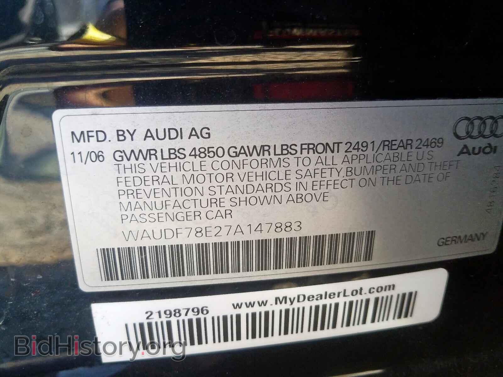2007 AUDI A4 - VIN: WAUDF78E27A147883 - Фото 10