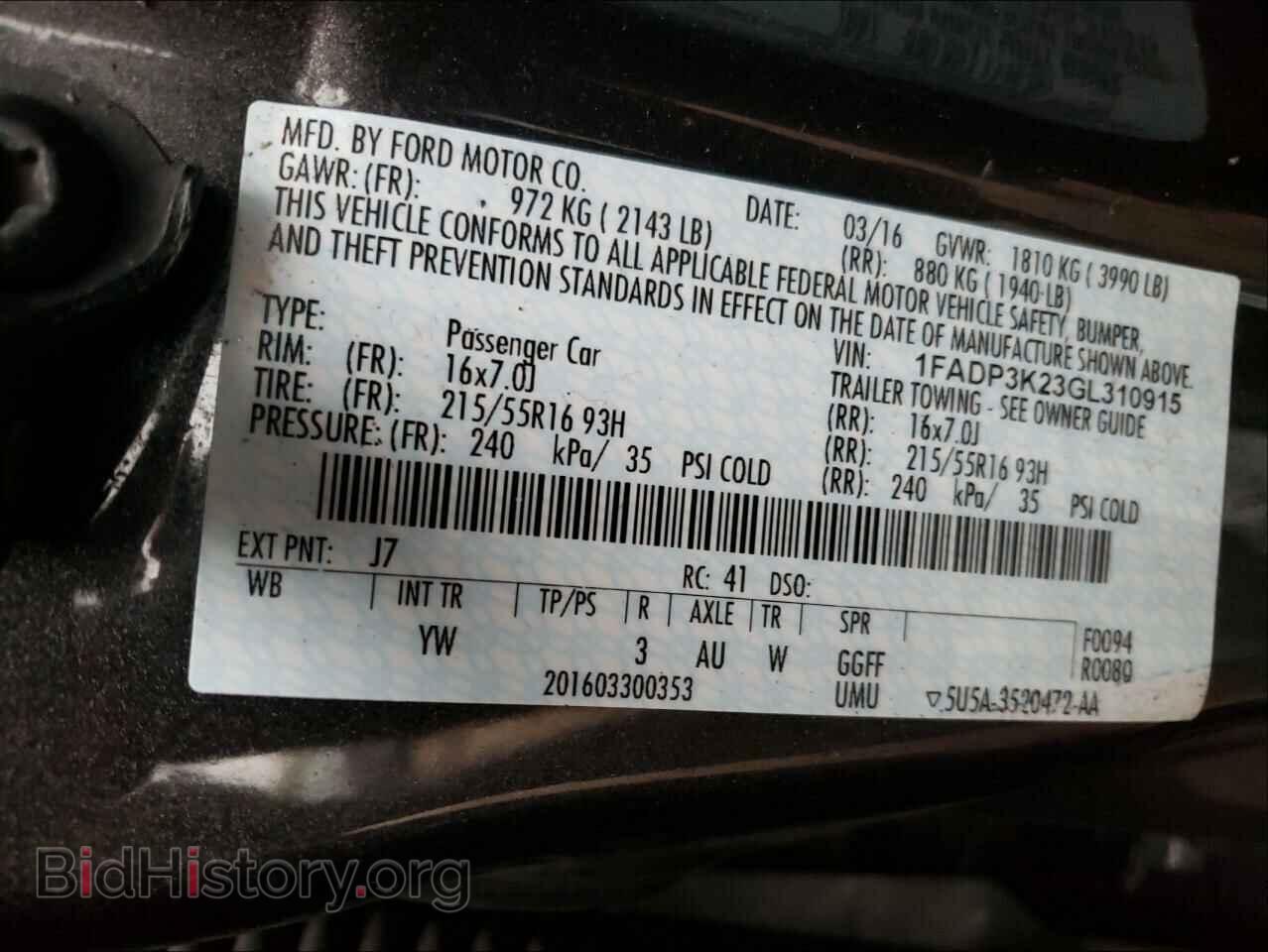 2016 FORD FOCUS - VIN: 1FADP3K23GL310915 - Фото 10