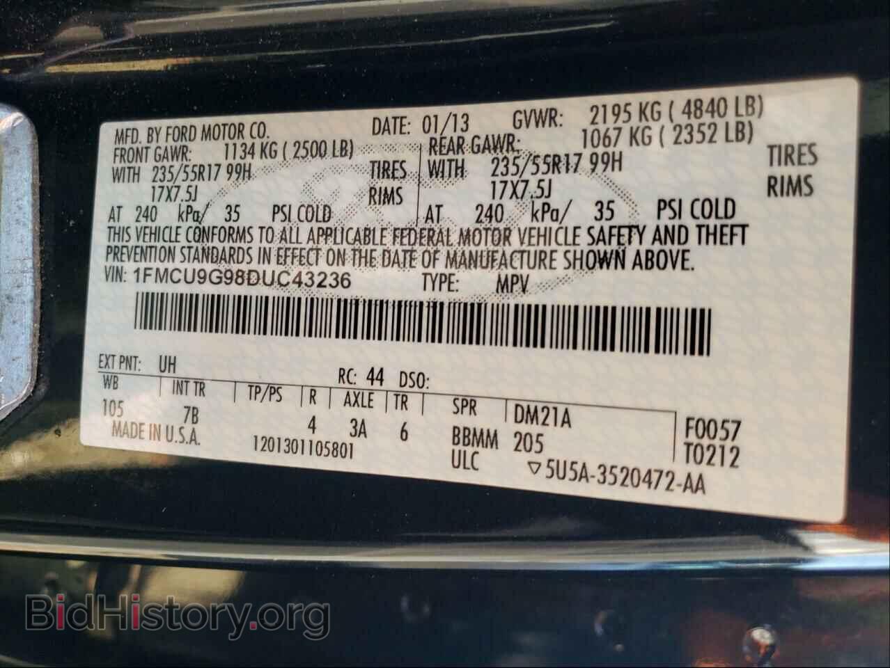 2013 FORD ESCAPE - VIN: 1FMCU9G98DUC43236 - Photo 10