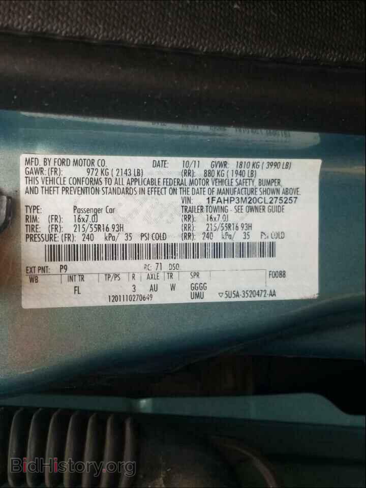 2012 FORD FOCUS - VIN: 1FAHP3M20CL275257 - Фото 10
