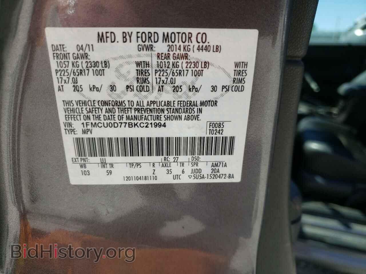 2011 FORD ESCAPE - VIN: 1FMCU0D77BKC21994 - Фото 13