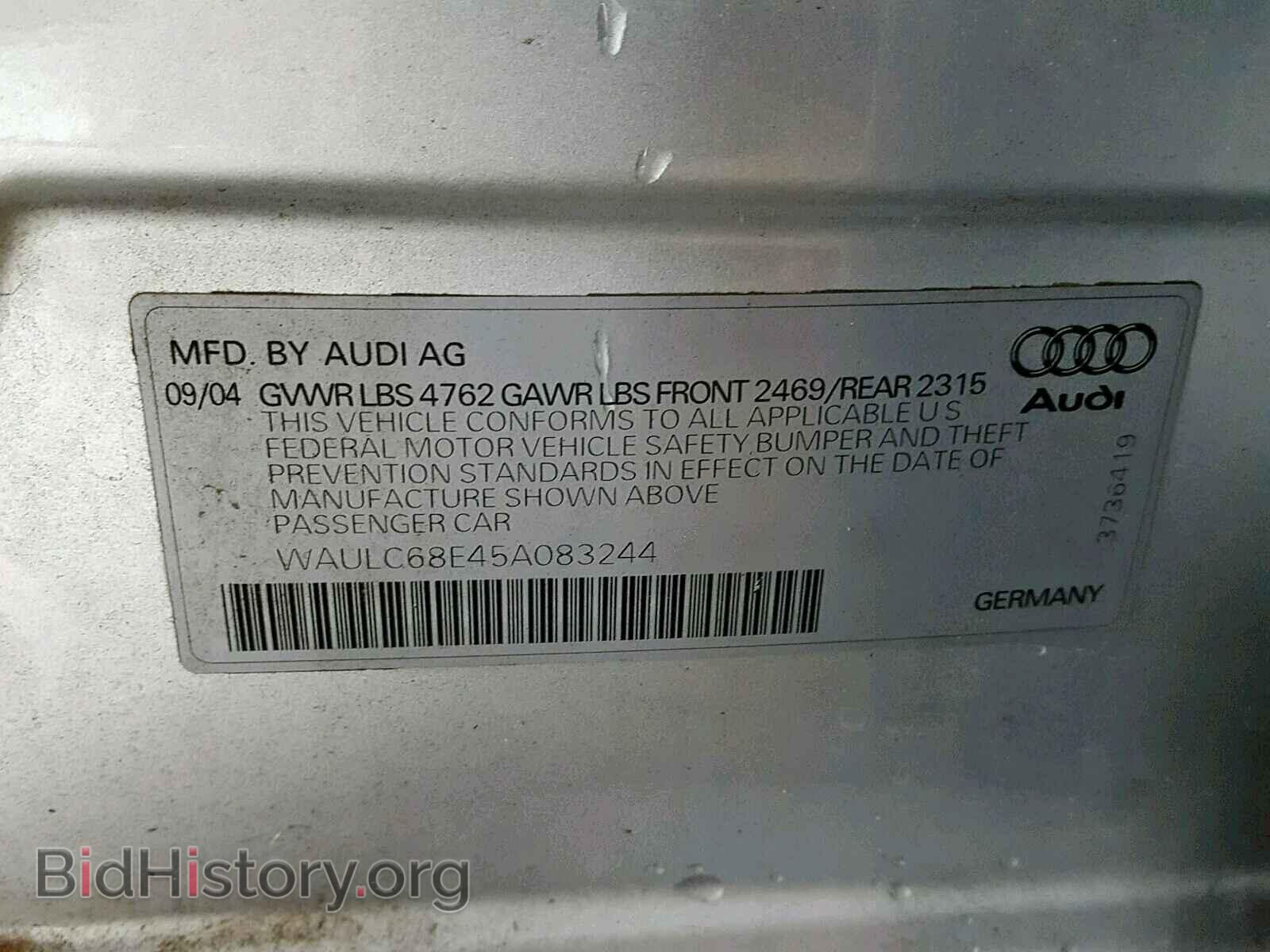 2005 AUDI A4 - VIN: WAULC68E45A083244 - Фото 10
