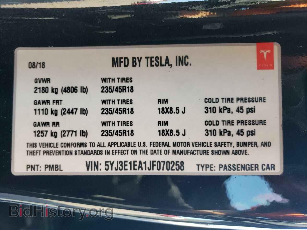 2018 TESLA MODEL 3 - VIN: 5YJ3E1EA1JF070258 - Фото 13