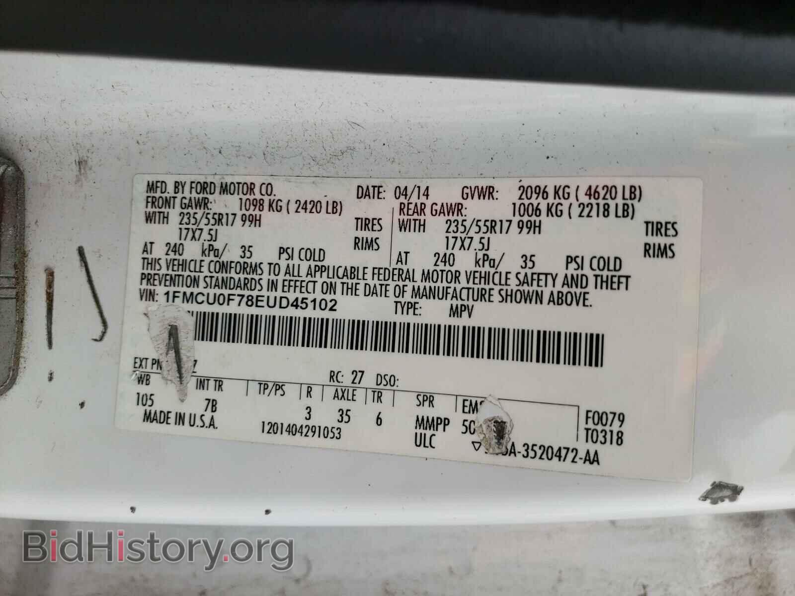 2014 FORD ESCAPE - VIN: 1FMCU0F78EUD45102 - Photo 10