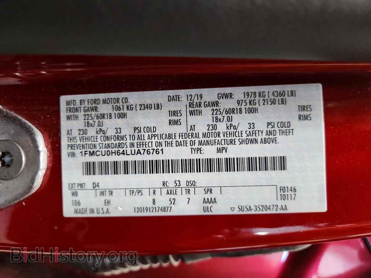 2020 FORD ESCAPE - VIN: 1FMCU0H64LUA76761 - Photo 12