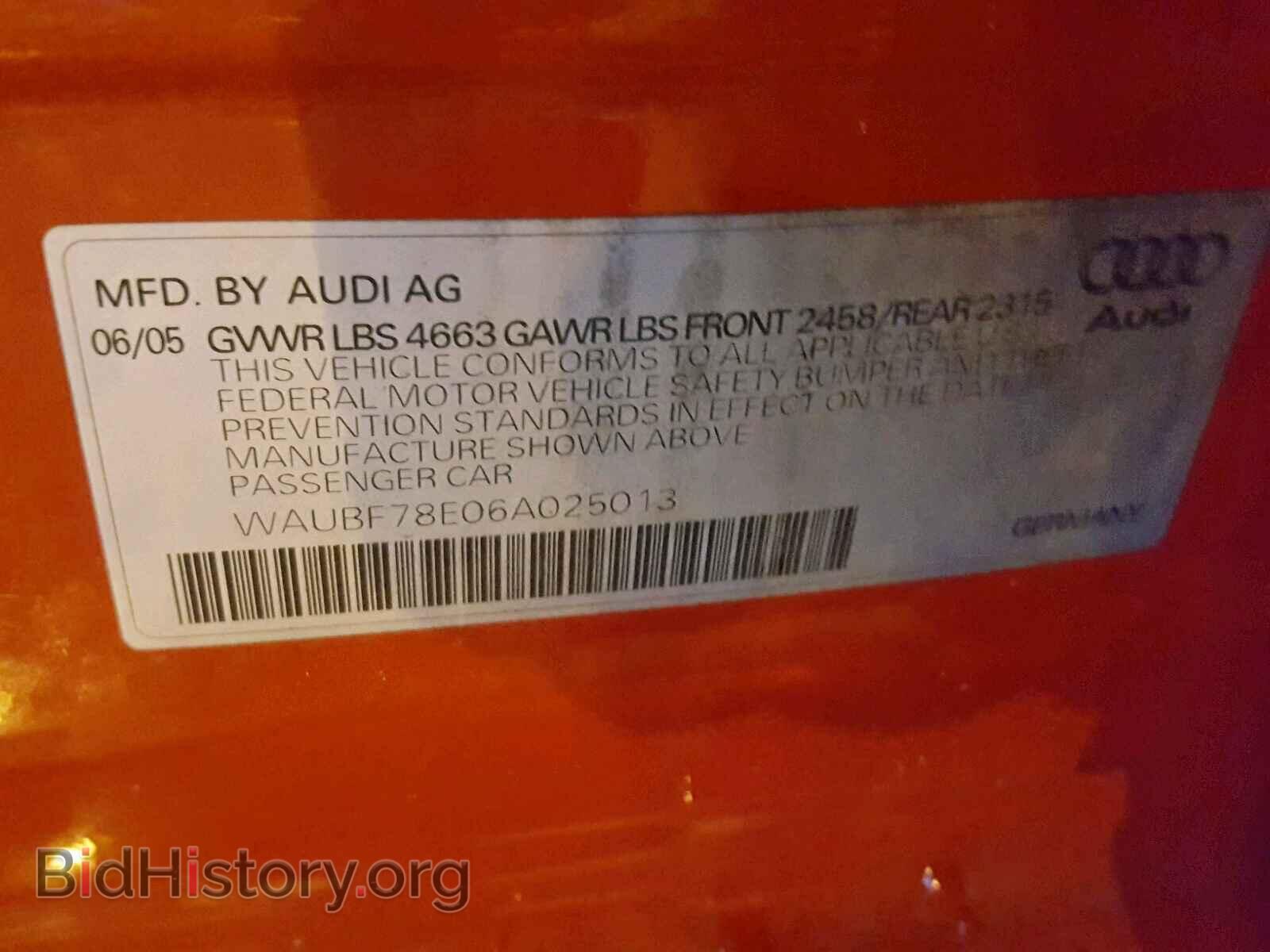 2006 AUDI A4 - VIN: WAUBF78E06A025013 - Фото 10