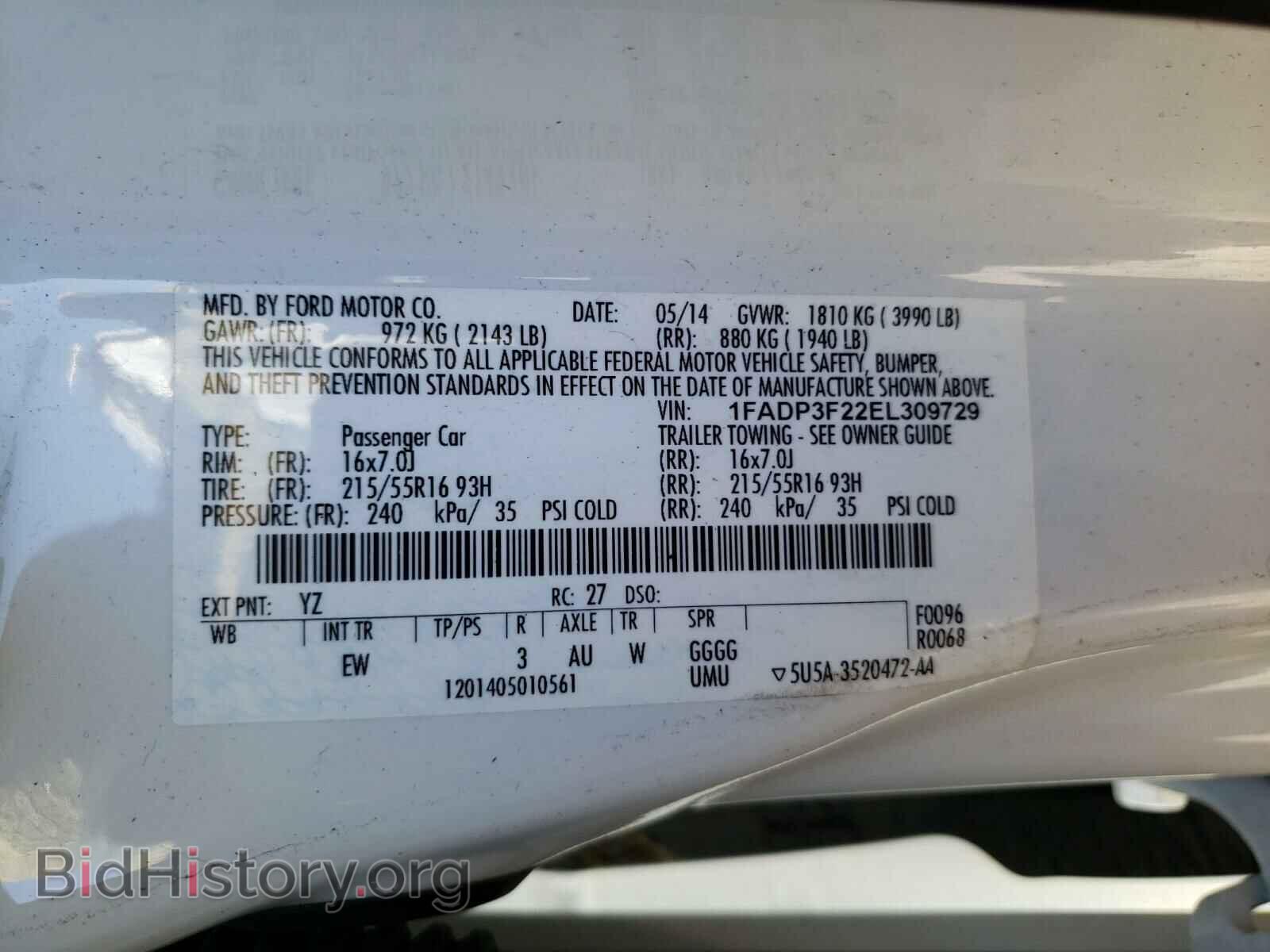 2014 FORD FOCUS - VIN: 1FADP3F22EL309729 - Фото 10