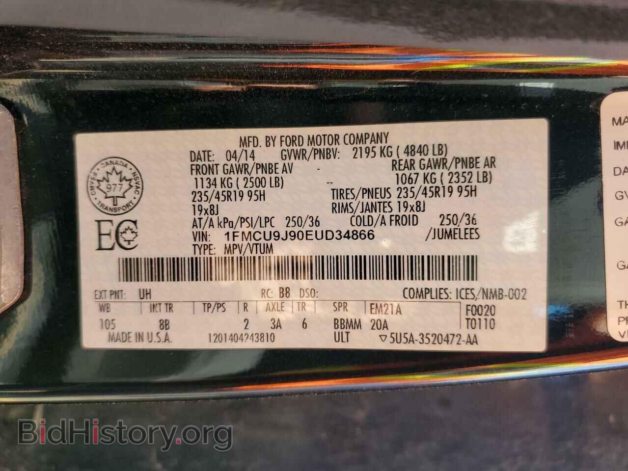 2014 FORD ESCAPE - VIN: 1FMCU9J90EUD34866 - Photo 12