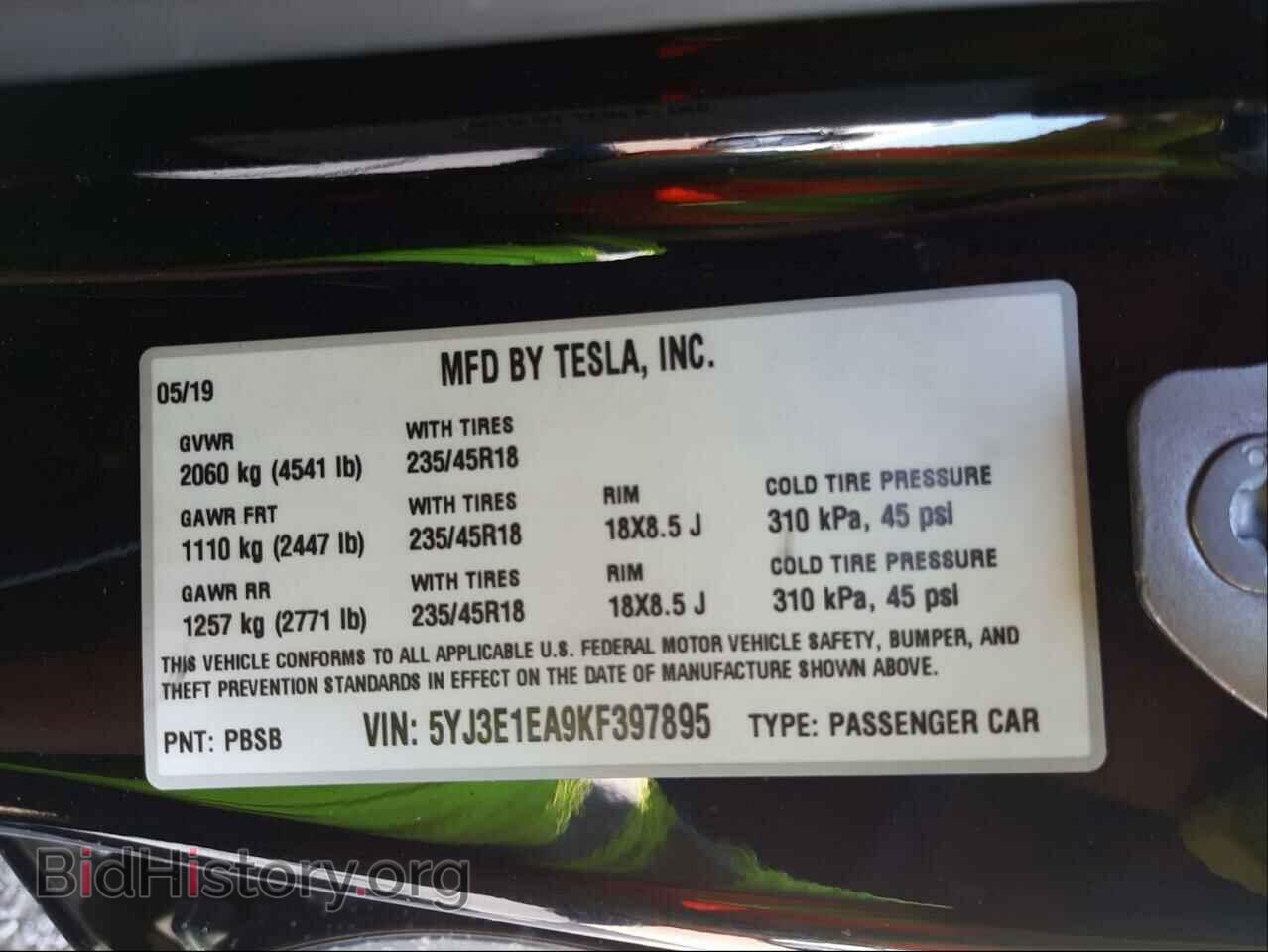 2019 TESLA MODEL 3 - VIN: 5YJ3E1EA9KF397895 - Photo 10