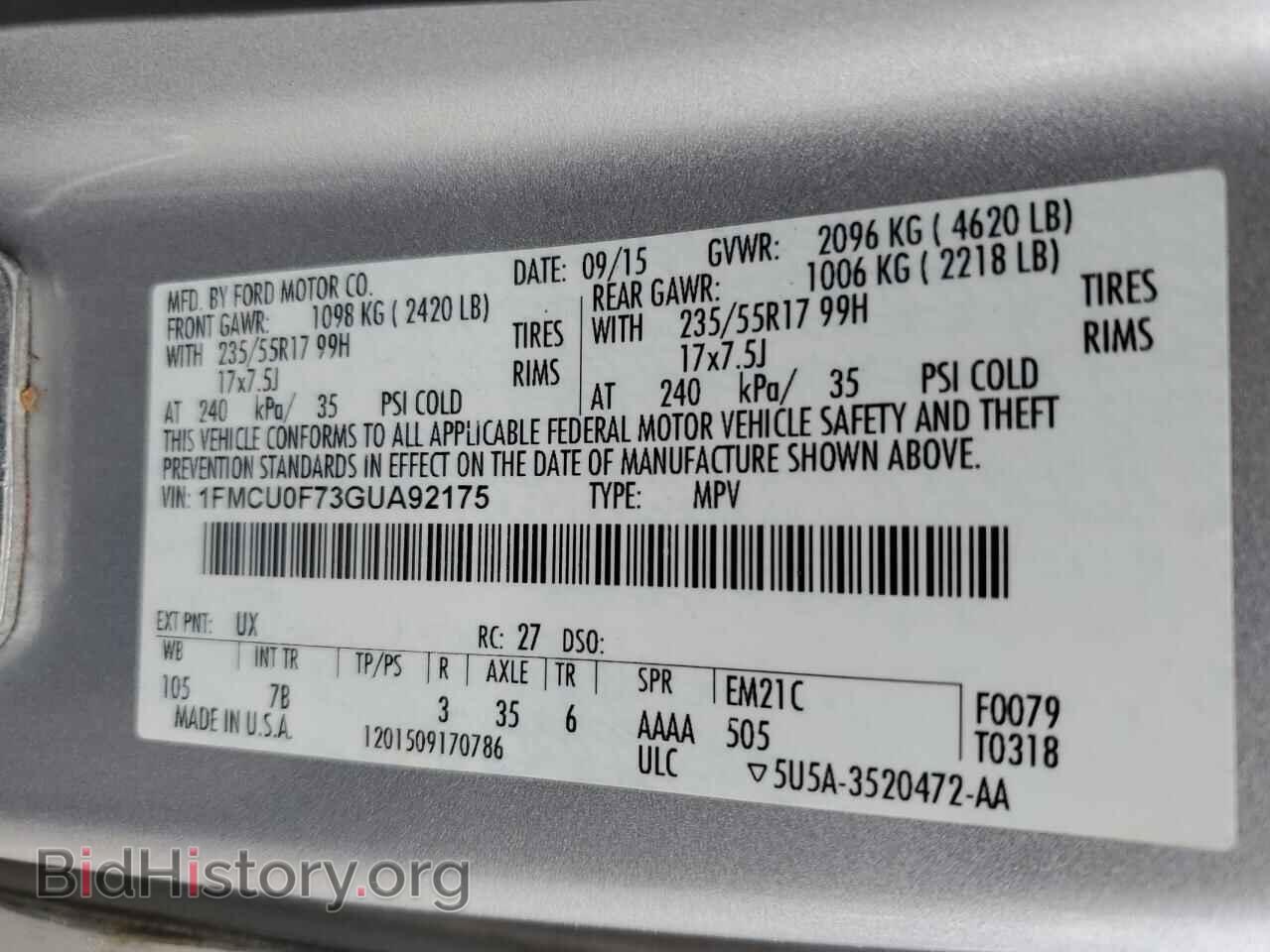 2016 FORD ESCAPE - VIN: 1FMCU0F73GUA92175 - Фото 13